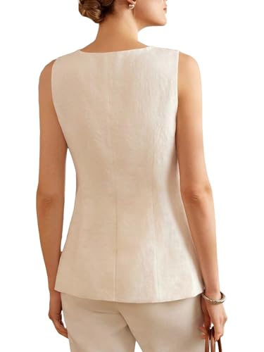 Mina Self 2025 Womens Summer Long Linen Vest Sleeveless Lightweight Fully-Lined Single Breasted Casual Work Tops Pockets3