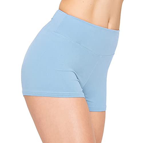 ALWAYS Women Workout Yoga Shorts - Premium Soft Solid Stretch Cheerleader Running Dance Volleyball Short Pants Sky Blue S