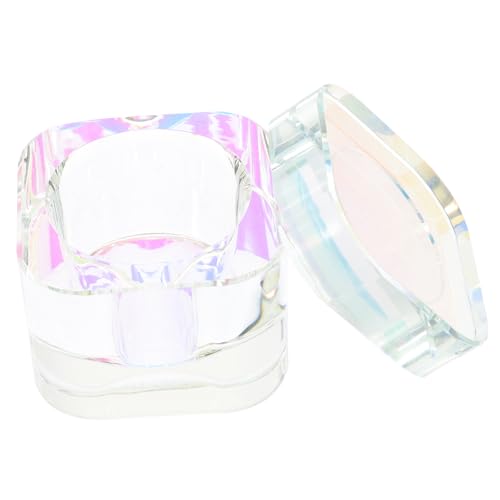 Housoutil Delicate Round Corner Crystal Nail Dish Cup Acrylic Nails Manicure Tool with Lid Glass Nail Cups for Dish