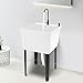 Utility Sink with 360?Rotating Faucet & Soap Dispenser, Free Standing Design, Large Deep Basin, Fast Drainage, Perfect for Laundry Rooms, Pet Washing & Cleaning