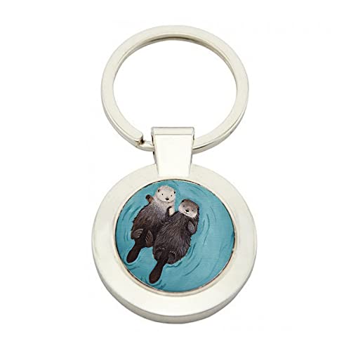 Otterly romantic otters holding hands valentines day birthday wedding anniversary rectangular/round key ring
