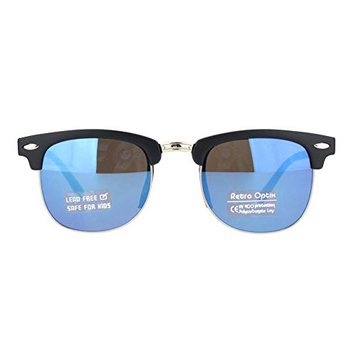 SA106 Boys Child Size Color Mirror Lens Hipster Half Rim Sunglasses Black Blue Mirror