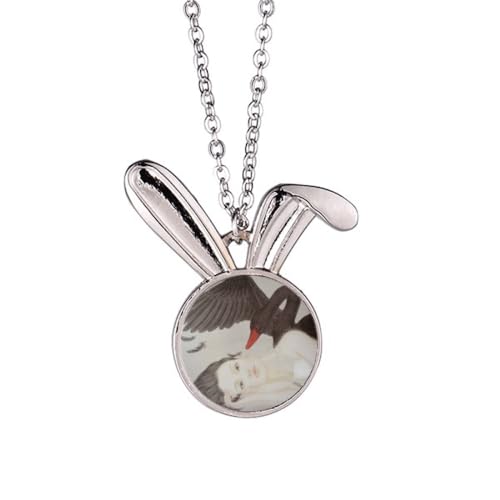 Collier cygne noir cadeau idéal femme motif aquarelle lapin