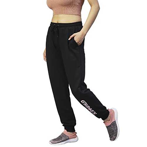 Image of Rigo Regular Fit Terry Joggers for Women | Stretchable Straight Relaxed Fit Track Pants for Women | Stylish Joggers for Women | Lower for Workout, Gym, Sportswear and Casual Wear Black