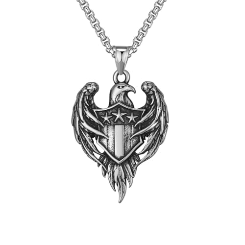 Collier aigle et pendentif faucon pour homme avec motif drapeau américain rétro