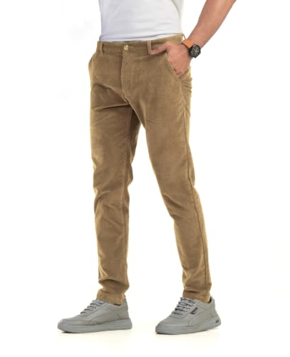 Image of BELANO Men Slim Fit Corduroy Cotton Stretch Chinos