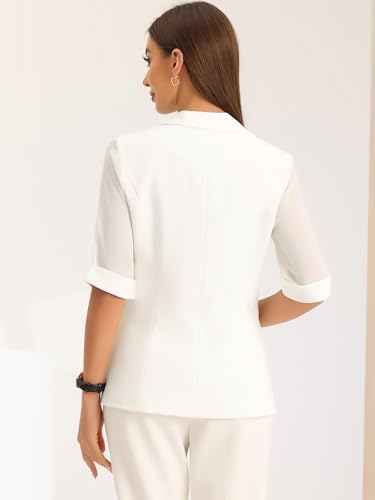 Allegra K Work Dressy Business Casual Blazer for Women's Patchwork Chiffon Half Sleeve Blazers3