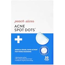 Peach Slices - Acne Spot Dots (30 ct) - Hydrocolloid Pimple Patches for Face - Absorb Gunk, Protect Picking & Support Healing - 3 Sizes (7, 10, & 12mm) - Vegan, Cruelty Free, Korean Skin Care & Beauty
