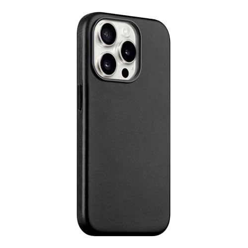 maogoam Echt Leder Hülle für iPhone 14 Pro Kompatibel mit MagSafe Vollnarbenleder Eleganter Stil Schwarz