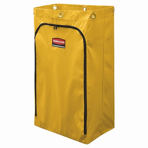 Image of Rubbermaid Commercial Products Durable Replacement Front Zippered Vinyl Bag 24 Gal Yellow for Industrial Janitorial Cleaning Cart Waste Linen /Laundry /Trash Collection