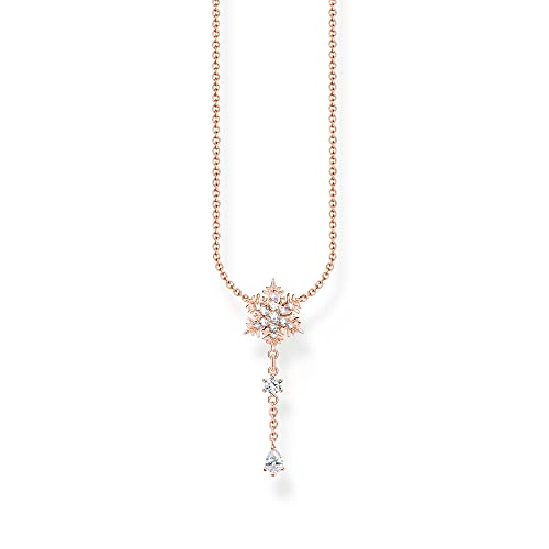 KE2171-416-14-L45V - Collana da donna a forma di fiocco di neve con pietre bianche in argento Sterling 925 placcato oro rosa 750 lunghezza 45 cm 45 cm Argento