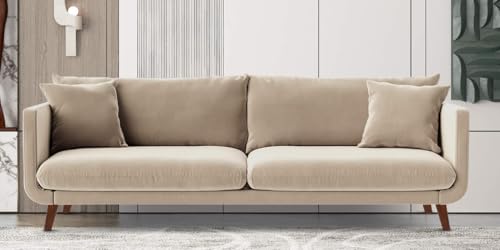 Image of Rejol Velvet 3-Seater Sofa Luxurious Comfort for Living Rooms and Offices (Cream, 3 Seater)