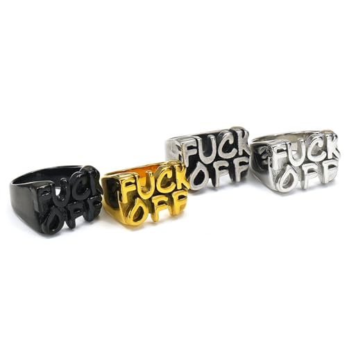 INRENG Stainless Steel Cool Statement Signet Ring Fuck Off Middle Finger Hip Hop Punk Biker Rings for Men Women Silver Size 7