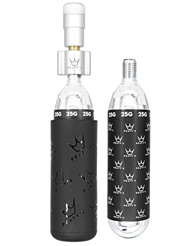 Peaty's Holeshot CO2 Tyre Inflator Kit 25g - Premium Unique Compact Straight-Line Design for Maximum Airflow & Rapid Inflation, Mountain Bike 2x25g CO2 & Freeze Protector Sleeve, MTB (25g), Silver