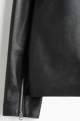 Image of EXOTIX Black Leather Jacket for Men | Collared Zip-Up Classic Style | Crop Fit Racing Sports Bomber Jacket | Premium Leather Regular Fit Jacket for Casual & Biker Wear