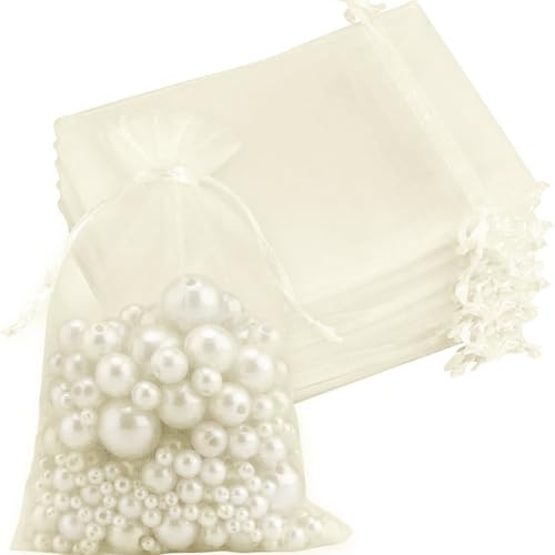 VYNZOR 50 Piezas Bolsita de Organza 7x9 cm Beige, Bolsitas Regalo...