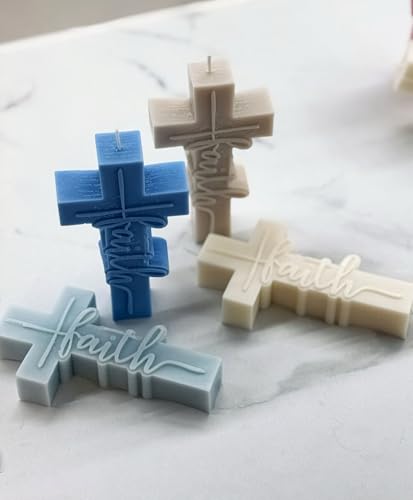 Bougies en forme de croix décoratives pastel blanc et bleu x4