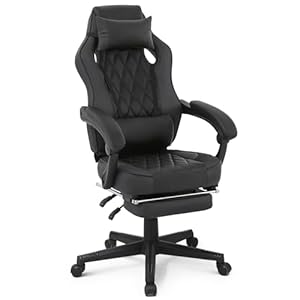 MoNiBloom Ergonomic Gaming Chair Adjustable Height Ergonomic Racing Chair Carbon Fiber Leather High Back Video Game Chair with Footrest and Lumbar Support for Adult Teen Home Bedroom Gaming, Black