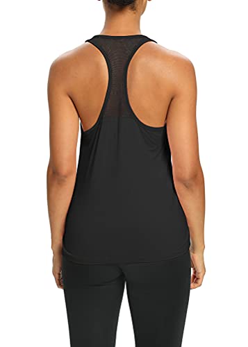 Mippo Workout Tank Tops for Women Racerback Tank Tops Sleeveless Workout Tops Exercise Tops Mesh Gym Tops Tennis Shirts Muscle Tank Top Active Tank Tops for Women Black M