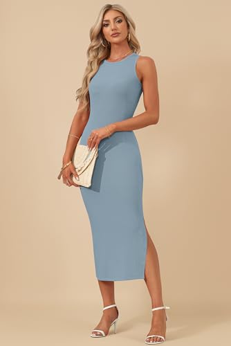 Image of AUSELILY Womens Summer Bodycon Dresses 2026 Basic Casual Sleeveless Knit Tank Midi Dress