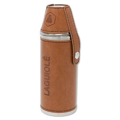 Laguiole Flachmann met 2 glazen, roestvrij staal, leer, bruin, geschenkdoos, Kerstmis, verjaardag, 235 ml, ideaal voor… - Afbeelding 5