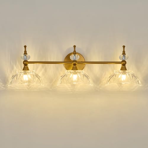 Image of Vintage Bathroom Light Fixtures Gold Bathroom Vanity Light with Glass Shade G9 Bulb Wall Sconces Lighting for Bedroom Living Room Kitchen Hallway