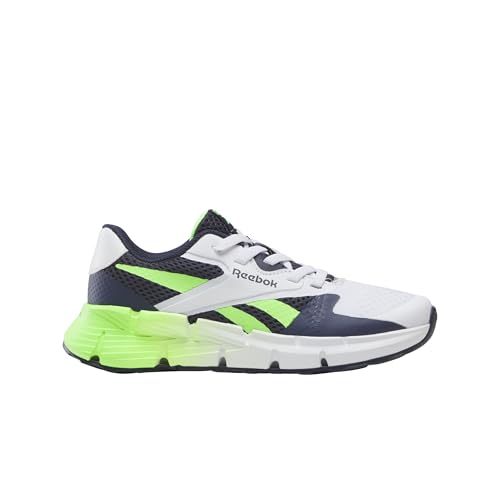 Reebok Kid's Zig Dynamica 5 Elastic Lace Sneaker, White/Vector Navy/Solar Lime, Little Kid 11