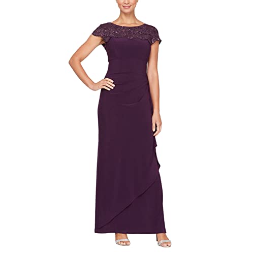 Alex Evenings Women's Long Column Dress with Sweetheart Neck (Petite and Regular)