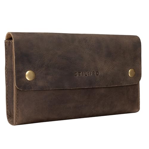 STILORD 'Griffin' Leather Case Vintage Pouch for Pencil Cosmetic Money Glasses Keys Small Organizer in Genuine Leather, Colour:Middle Brown