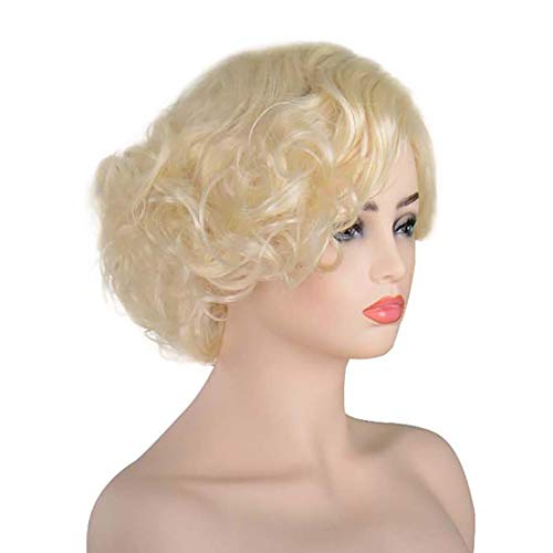 Classic Curly Wigs Adult Women Halloween Cosplay Party Short Blonde Curly Hair Loose Wavy Curl Flapper Golden Wig With Cap (Curly Wigs) #TOP2