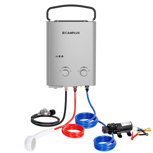 CAMPLUX ENJOY OUTDOOR LIFE 1.32 GPM Outdoor Portable Propane Tankless Water Heater with 1.2 GPM Water Pump Kits, Gray