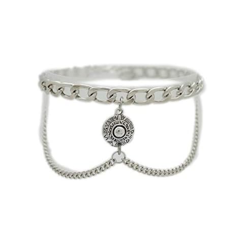 TrendyFashionJewelry TFJ Women Western Boot Chain Metal Bling Bracelet Side Waves Shoe Anklet Charm Silver Medallion Coin Ethnic Style Cover