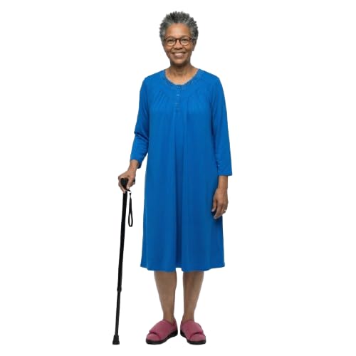 Silverts Women’s Adaptive Clothing Open Back Gown, Assisted Dressing Nightgown for Elderly, Nursing Home & Recovery Wear - Bold Blue MED