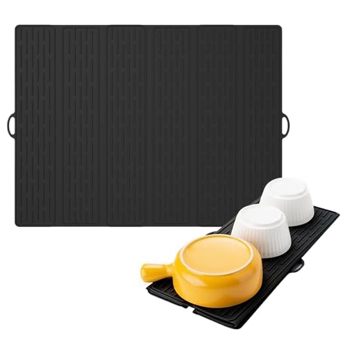 Sghtil - Escurridor para platos de cocina, bandeja de goteo de silicona antideslizante plegable para fregadero, sartenes y botellas de tazas