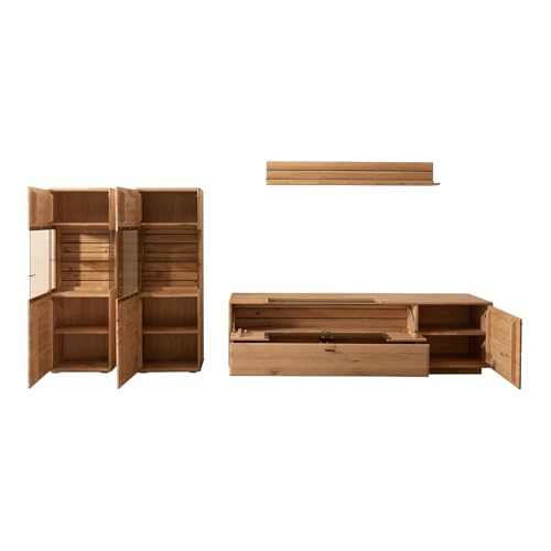Lomadox Wohnwand Wohnmöbel Set in Eiche massiv geölt 4-teilig, 2 Highboards, 1 Wandboard, 1 Lowboard – Bild 3