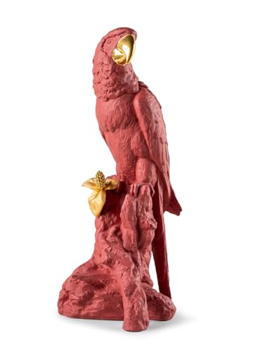 LLADRÓ. Macaw Porcelain Figure. Sculpture of Limited Edition Online Exclusive Red and Gold.