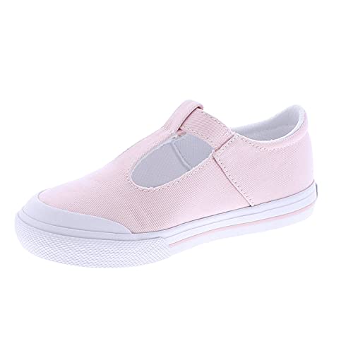 FOOTMATES Drew Mary Jane Flat T-Strap Girls Canvas Walking Sneakers with Custom-Fit Insoles, Slip-Resistant Vulcanized Outsoles - Rose, 11 Little Kid (4-8 Years)