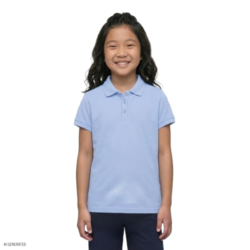 Image of IZOD Girls' School Uniform Short Sleeve Polo Shirt, Button Closure, Comfortable & Soft Interlock Fabric