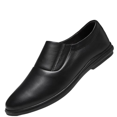 Mens No Buckles Slip On Breathable Dress Shoes Oxford Loafers Genuine Leather Business Wedding Casual Shoes