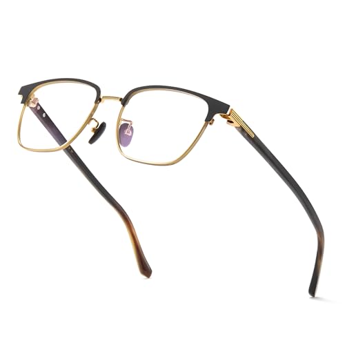 Image of Cyxus Pure Titanium Half Rim Glasses, Luxury Horn Textured Temples, Elegant Semi-Rimless Eyewear, Clear Lens Optical Frame