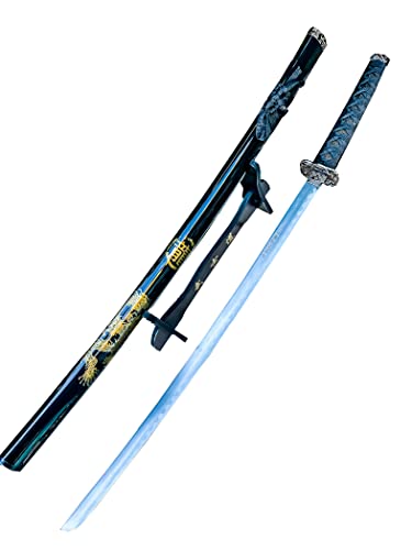 DamaskerUS 40" Ninja Japanese Katana Samurai Sword with Stand Carbon Steel Blade Bushido - Black