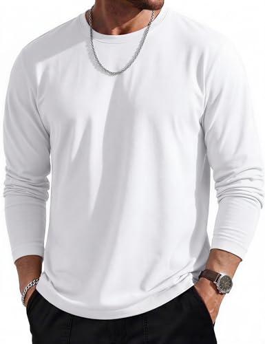 MAGCOMSEN Long Sleeve Shirts for Men Classic Basic Casual Winter Polyester Regular Fitted Long Sleeve Shirt White