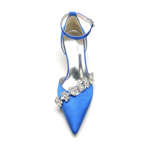 Rhinestone Wedding Shoes for Bride Kitten Heel Pointed Toe Bridal Satin Shoes Women Closed Toe Ankle Strap Pumps4
