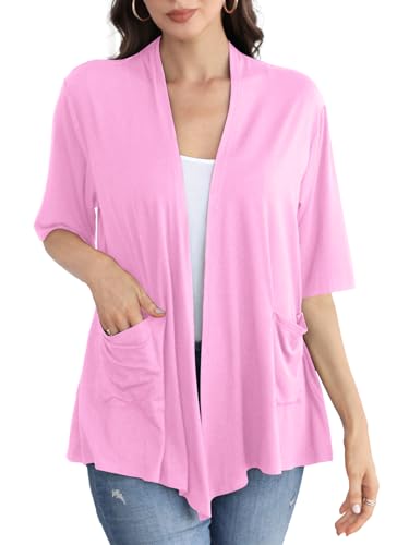 Image of ADANIKI Women 2026 Summer Lightweight Cardigan, Short Sleeve Open Front Casual Trendy Womens Kimono Cover Up with Pocket