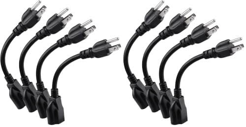 Image of [ETL Listed] Miady Short Power Extension Cord Outlet Saver, 16AWG /13A, 3 Prong (8 Pack, Black, 8 Inch)