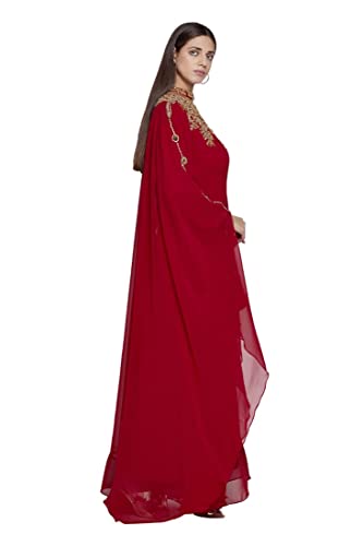 Aniiq Women Dubai Kaftan Farasha Caftan Long Maxi Dress Long Sleeves Ethnic, Bridal, Evening, Party, Dress With Free Scarf, Color- Maroon, Size- Free #TOP3
