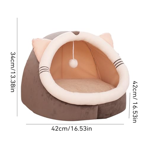 Hundebett für Höhlenhunde – schönes Katzenhaus, halbgeschlossen mit Plüschball | Bequemes Versteck für Katzen, bequemes Hundehöhle für Haustiere, Katzen