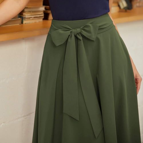 Image of FRAULEIN Women's Flared Pleated Maxi Skirt High Waist A-Line with Pockets and Belt Accessories [Small-Plus Size]