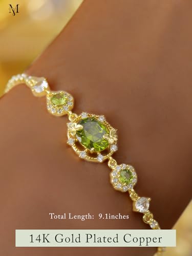 14K Gold Plated Bracelet for Women Dainty Gemstone Cubic Zirconia Bracelet Birthstone Adjustable Chain Non Tarnish3