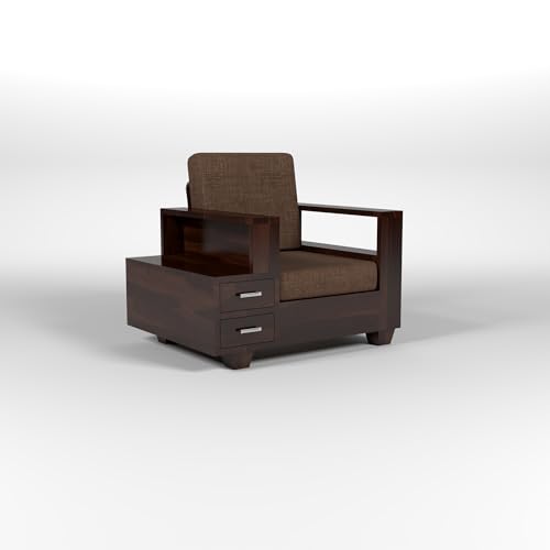 Image of Solid Sheesham Wood Single Seater Sofa with Drawer Storage - Elegant Wooden Sofa | Single Person Sofa Set for Your Living Room (Design 3)